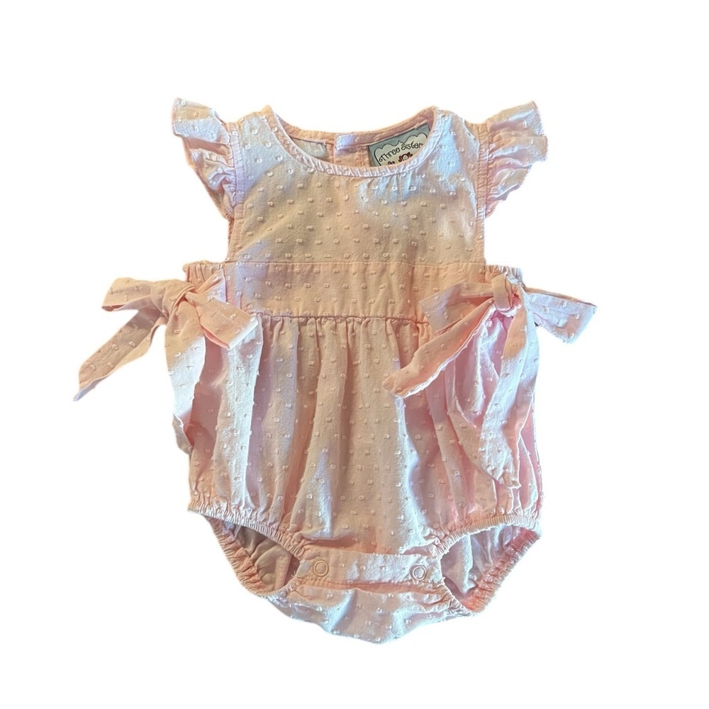Three Sisters Baby Pink Swiss Dot Tie-Side One-Piece Newborn
